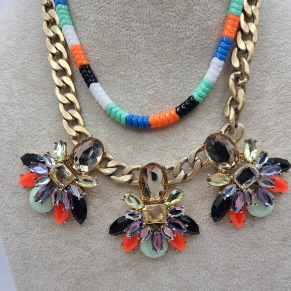 J Crew Marla Multi Color BOHO Double Strand Statement Necklace - Picture 2 of 10